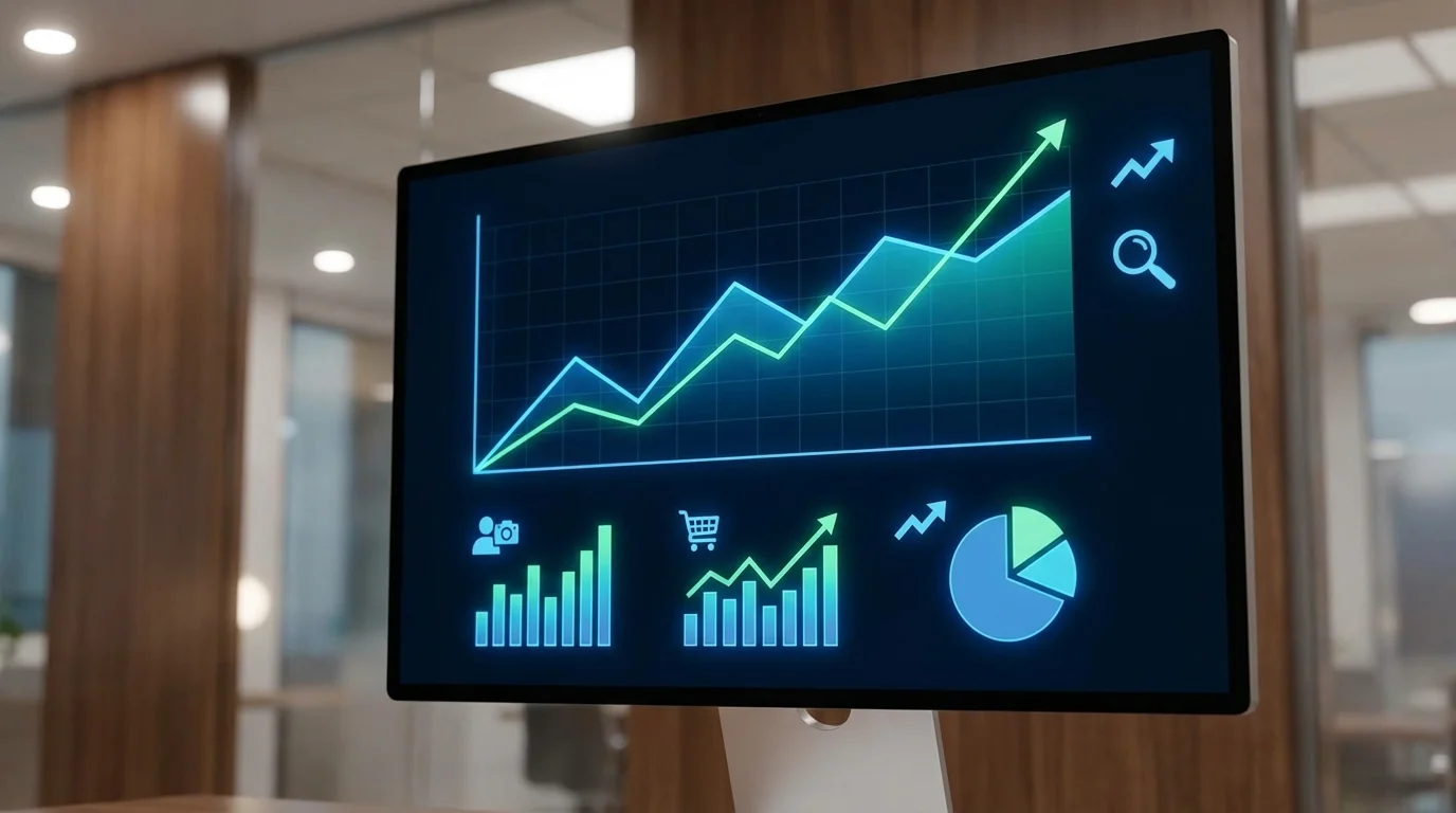 A professional data analytics dashboard showing a significant upward trend in conversion rate metrics after the implementation of a user-generated content strategy on a major e-commerce platform.